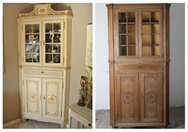 Louis Seize Eckschrank um 1790 mit dem Stil angepasster Fassung und Vergoldung