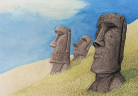 Moai Köpfe auf der Osterinsel (2022) - Aquarellillustration