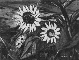 "Vier Sonnenblumen", 1972, Japan Aqua gefirnst (30 x 40 cm)
