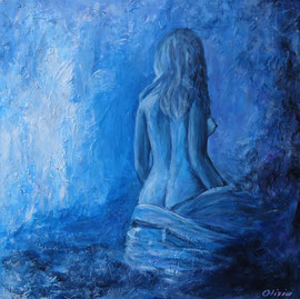 Woman in blue, Acryl auf Palmenholz, 60x60 - verkauft