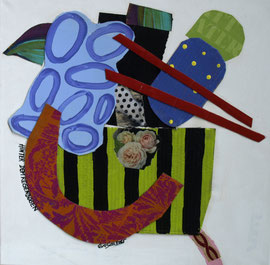 „Hinter dem Regenbogen“ 50 x 50, Collage auf Leinwand, 2026