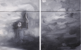 BÜKE SCHWARZ  "CLEAN BREAK" ZYKLUS CREEPY IS AS CREEPY DOES 30 X 48 CM (DIPTYCHON) ÖL AUF LEINWAND 2015