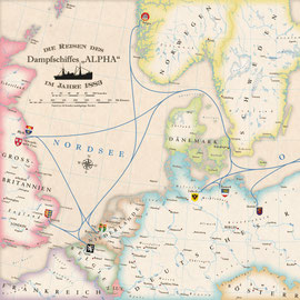 Viajes del barco de vapor Alpha en 1883 para: Buddenbrookhaus, Lübeck