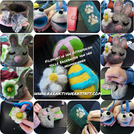Ergebnisse der TN: Zackenschale,  Kugelmonster,  Handyhülle,  Häschenschale 