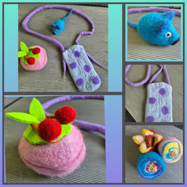 Obstdose, Handyhülle, blaue Maus, bunte Filzschätze von einer Familie 