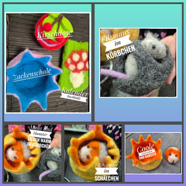 Im Herbstferien Kurs entstanden: Obstdose,  Notizbuchhülle, Hamster,  Maus und kleines Körbchen 