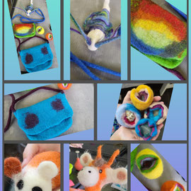Ergebnisse der TN: kleine Taschen,  Schnecke, Meerschweinchen,  Hamster, Schatzsteine,  Giraffe Fingerspielpuppe