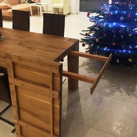 Holztisch Eiche rustikal lackiert passend zur Treppe mit Einlegeplatte 