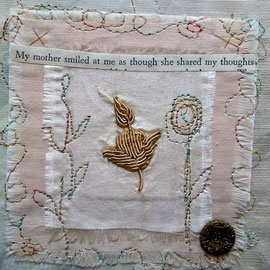 Mother, fabric, paper, stitching