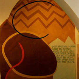 Zum Versöhnungszeichen, 2003, Acryl auf Folie, Wandbespannung