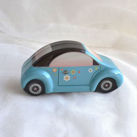 kleine Autos Blechdose, Kugelblitz mit Blumen hellblau