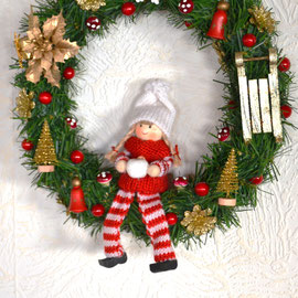 Tür-/Wandkranz rot-gold mit Weihnachtspüppchen