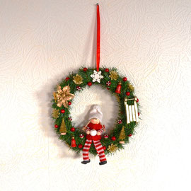 Tür-/Wandkranz rot-gold mit Weihnachtspüppchen