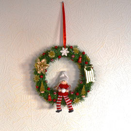 Tür-/Wandkranz rot-gold mit Weihnachtspüppchen