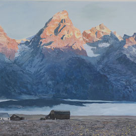 GRAND TETON HISTORIC BARNS / ACRYLIC ON CANVAS / 40X50 CM / CHF 1500.-