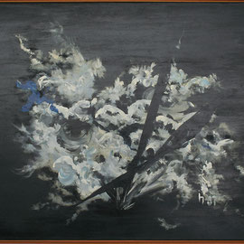 Titel Nr.5: Das Blau der Feder Entstehungsjahr: 1987 Breite: 125 cm, Höhe: 100 cm Acryl auf Leinen