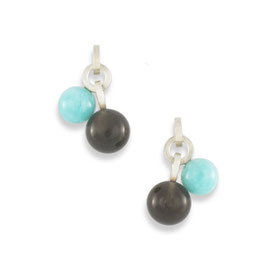 "Circle Line ORA" Earstuds : sterling silver, smoky quartz, amazonite