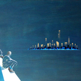 L'AUTRE MONDE   83 x 61 cm  acrylique sur bois