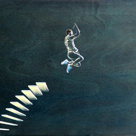 JUMP ESCALIER  83 x 61 cm  acrylique sur bois