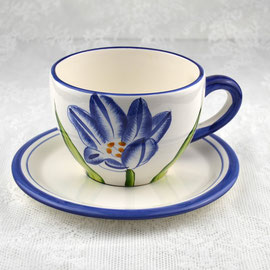 Große Tasse (Müslitasse) mit Blumenmotiv weiß-blau