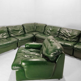 Dreipunkt International  Green Leather Sectional Corner Lounge sofa and Lounge Chair, Germany, c.1970 - PN.Modern pnmodern