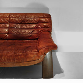 Probell Jean Gillon Brutalist Tauari Wood Leather Brutalist Sofa, Brazilian Design, 1960s - PN.Modern pnmodern.com