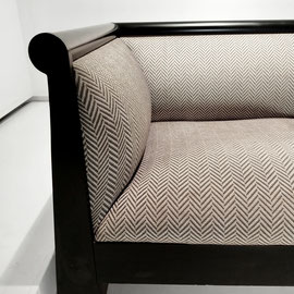 Massimo Vignelli Poltronova Postmodern Two-Seater Sofa  Lacquered Wood, Foam, Woven Satin Upholstery  Italy, 1970s PN.Modern pnmodern