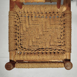 Adrien Audoux & Frida Minnet Set of Four Handcrafted Carved Bentwood and Rope Dining Chairs, France 1940s PN.Modern pnmodern.com