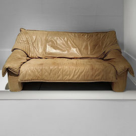 Salotti Natuzzi Postmodern Lounge Chair, Two-Seater Sofa in Beige Leather, Italy, c.1980 PN.Modern pnmodern.com