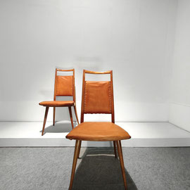 Carlo Di Carli Set of Walnut , Leather Dining Chairs, Cassina, Italy, 1950s PN.Modern pnmodern