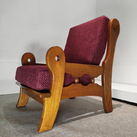 Beigian Brutalist Oak Armchairs, Hand-carved Craftsmanship With Violet Chanel Tweed, c.1970s PN.Modern pnmodern.com