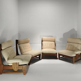 French Cabinetmaker Brutalist Oak Wool Bouclé Modular Sofa In The Style of Guillerme et Chambron, France, 1970s - PN.Modern pnmodern