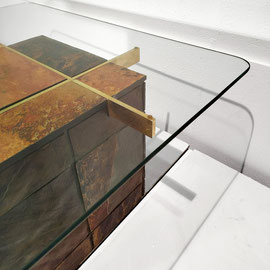 Artedi Slate Brass Glass Postmodern  Coffee Table, Italy, 1970s - PN.Modern pnmodern