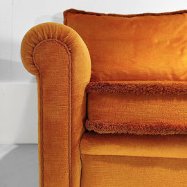 Italian Custom-Tailored Cabinetmaker Four-Seater Indian Yellow Velvet Sofa, Italy, 1960s - PN.Modern pnmodern.com