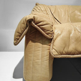 Salotti Natuzzi Postmodern Lounge Chair, Two-Seater Sofa in Beige Leather, Italy, c.1980 PN.Modern pnmodern.com