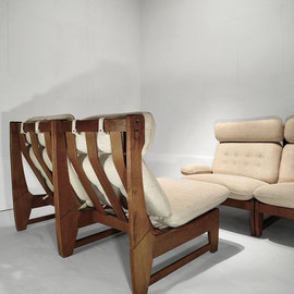 French Cabinetmaker Brutalist Oak Wool Bouclé Modular Sofa In The Style of Guillerme et Chambron, France, 1970s - PN.Modern pnmodern
