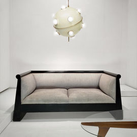 Massimo Vignelli Poltronova Postmodern Two-Seater Sofa  Lacquered Wood, Foam, Woven Satin Upholstery  Italy, 1970s PN.Modern pnmodern