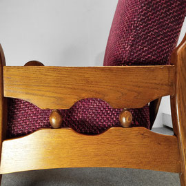 Belgian Brutalist Oak Armchairs, Hand-carved Craftsmanship With Violet Chanel Tweed, c.1970s PN.Modern pnmodern.com