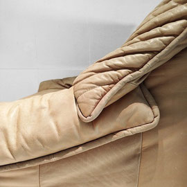 Salotti Natuzzi Postmodern Lounge Chair, Two-Seater Sofa in Beige Leather, Italy, c.1980 - PN.Modern pnmodern.com