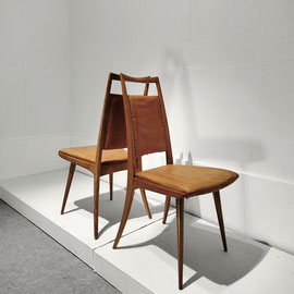 Carlo Di Carli Set of Walnut , Leather Dining Chairs, Cassina, Italy, 1950s PN.Modern pnmodern