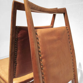 Carlo Di Carli Set of Walnut , Leather Dining Chairs, Cassina, Italy, 1950s PN.Modern pnmodern