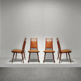Carlo Di Carli Set of Walnut , Leather Dining Chairs, Cassina, Italy, 1950s PN.Modern pnmodern
