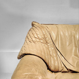 Salotti Natuzzi Postmodern Lounge Chair, Two-Seater Sofa in Beige Leather, Italy, c.1980 PN.Modern pnmodern.com