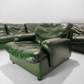 Dreipunkt International  Green Leather Sectional Corner Lounge sofa and Lounge Chair, Germany, c.1970 - PN.Modern pnmodern