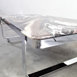 Italian "Majestic Ocean" Marble and Steel Rolling Coffee Table, circa, 1970
