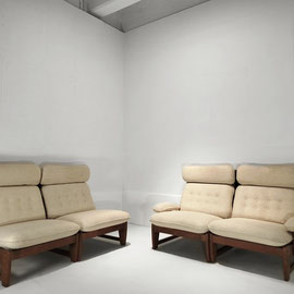 French Cabinetmaker Brutalist Oak Wool Bouclé Modular Sofa In The Style of Guillerme et Chambron, France, 1970s - PN.Modern pnmodern