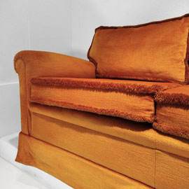 Italian Custom-Tailored Cabinetmaker Four-Seater Indian Yellow Velvet Sofa, Italy, 1960s - PN.Modern pnmodern.com