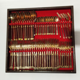 Jean Claude Siam Hand-Made Bronze, Rosewood Flatware Cutlery, 1960s - PN.Modern pnmodern.com