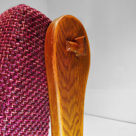 Belgian Brutalist Oak Armchairs, Hand-carved Craftsmanship With Violet Chanel Tweed, c.1970s PN.Modern pnmodern.com