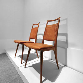 Carlo Di Carli Set of Walnut , Leather Dining Chairs, Cassina, Italy, 1950s PN.Modern pnmodern
